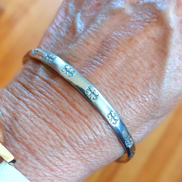 Jewelry - (3) Sterling Silver 925 Pattern Etched Bangle MEXICO 4 Leaf Clover
